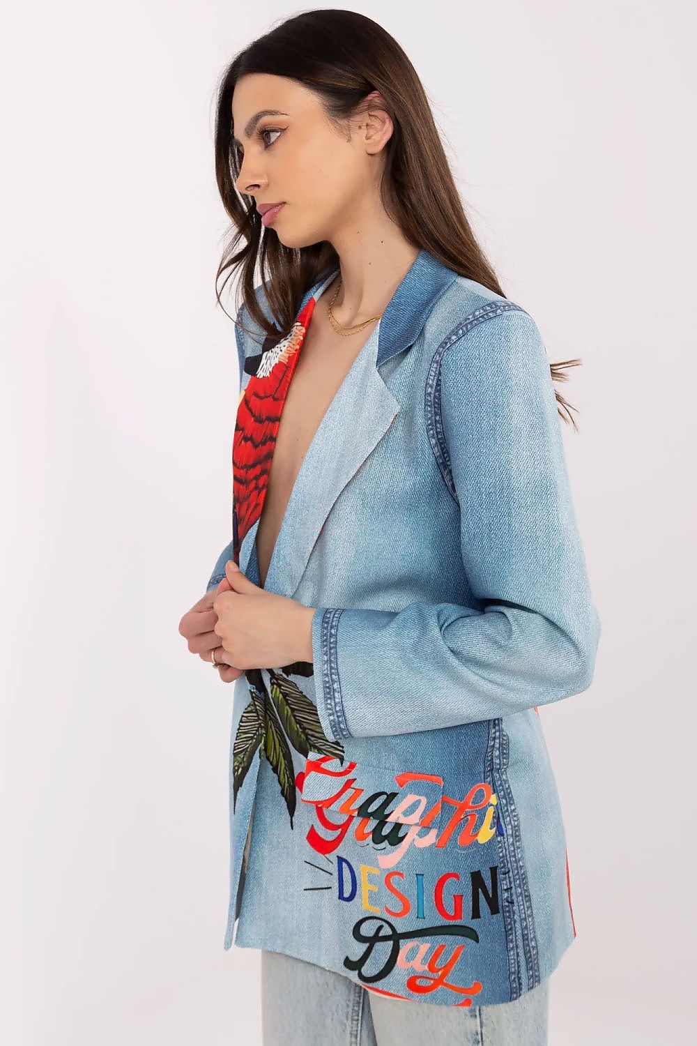 Floral Jacket Italy Moda Denim-Look Blazer