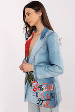 Floral Jacket Italy Moda Denim-Look Blazer