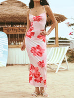 Floral Print Resort Strap Midi Summer Dress Pink