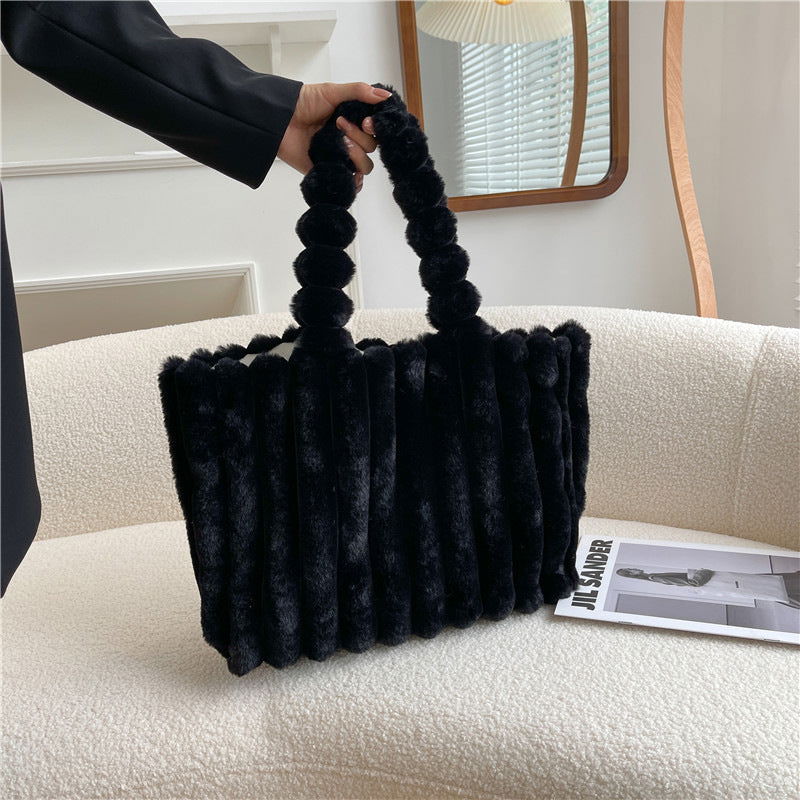 Fluffy Faux Fur Plush Bag | Small & Large | 5 Colours Large Black