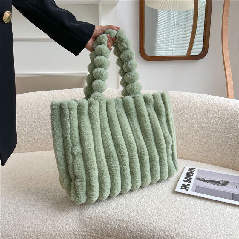 Fluffy Faux Fur Plush Bag | Small & Large | 5 Colours Large Green