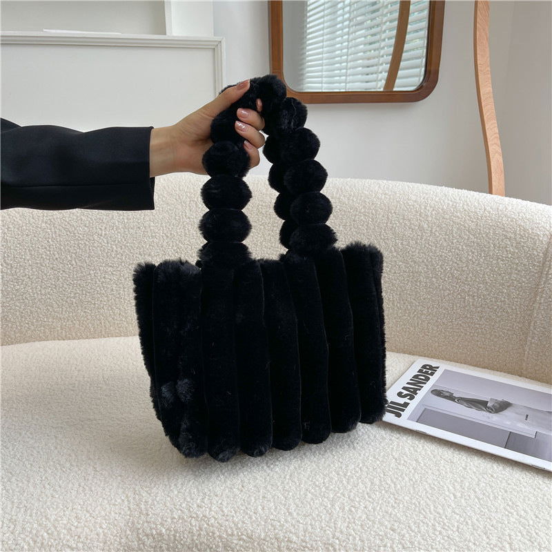 Fluffy Faux Fur Plush Bag | Small & Large | 5 Colours Small Black