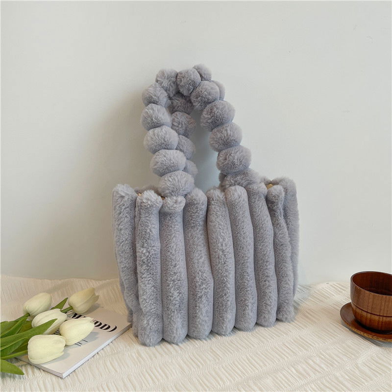 Fluffy Faux Fur Plush Bag | Small & Large | 5 Colours Small Grey