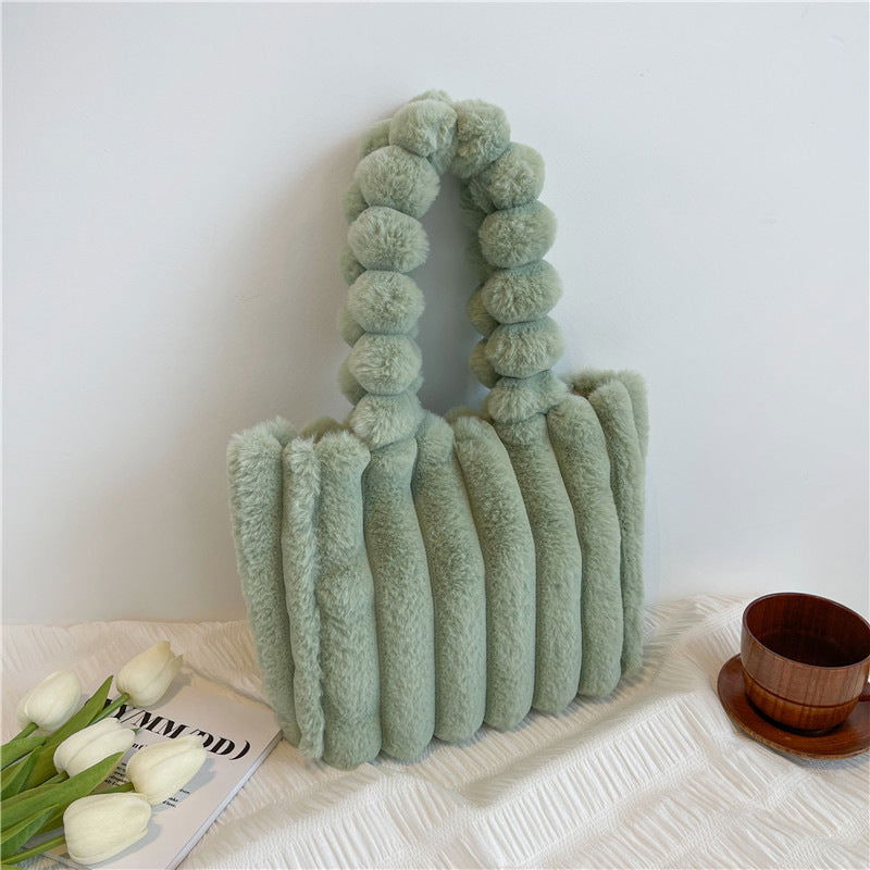 Fluffy Faux Fur Plush Bag | Small & Large | 5 Colours Small Green