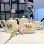 French Retro Luxury Floral Afternoon Tea Porcelain Teapot, Cup & Saucer Set