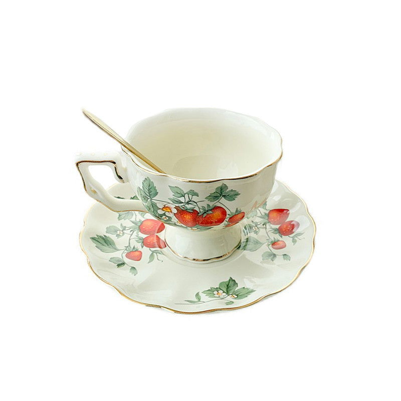 French Retro Luxury Floral Afternoon Tea Porcelain Teapot, Cup & Saucer Set 1 x Strawberry Cup & Saucer