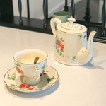 French Retro Luxury Floral Afternoon Tea Porcelain Teapot, Cup & Saucer Set