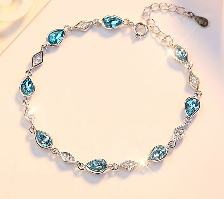 Freya Austrian Blue Crystal 925 Sterling Silver Bracelet