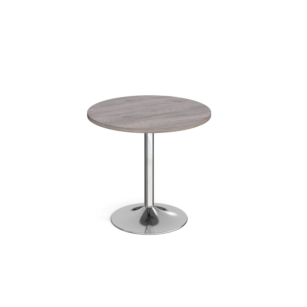 Genoa circular dining table with trumpet base chrome trumpet base Grey Oak