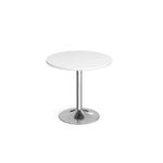 Genoa circular dining table with trumpet base chrome trumpet base White