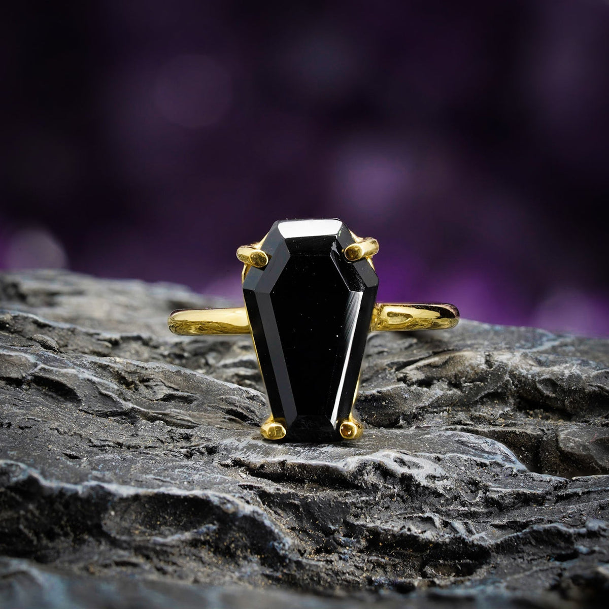 Gemstone Coffin Ring Black Onyx 6