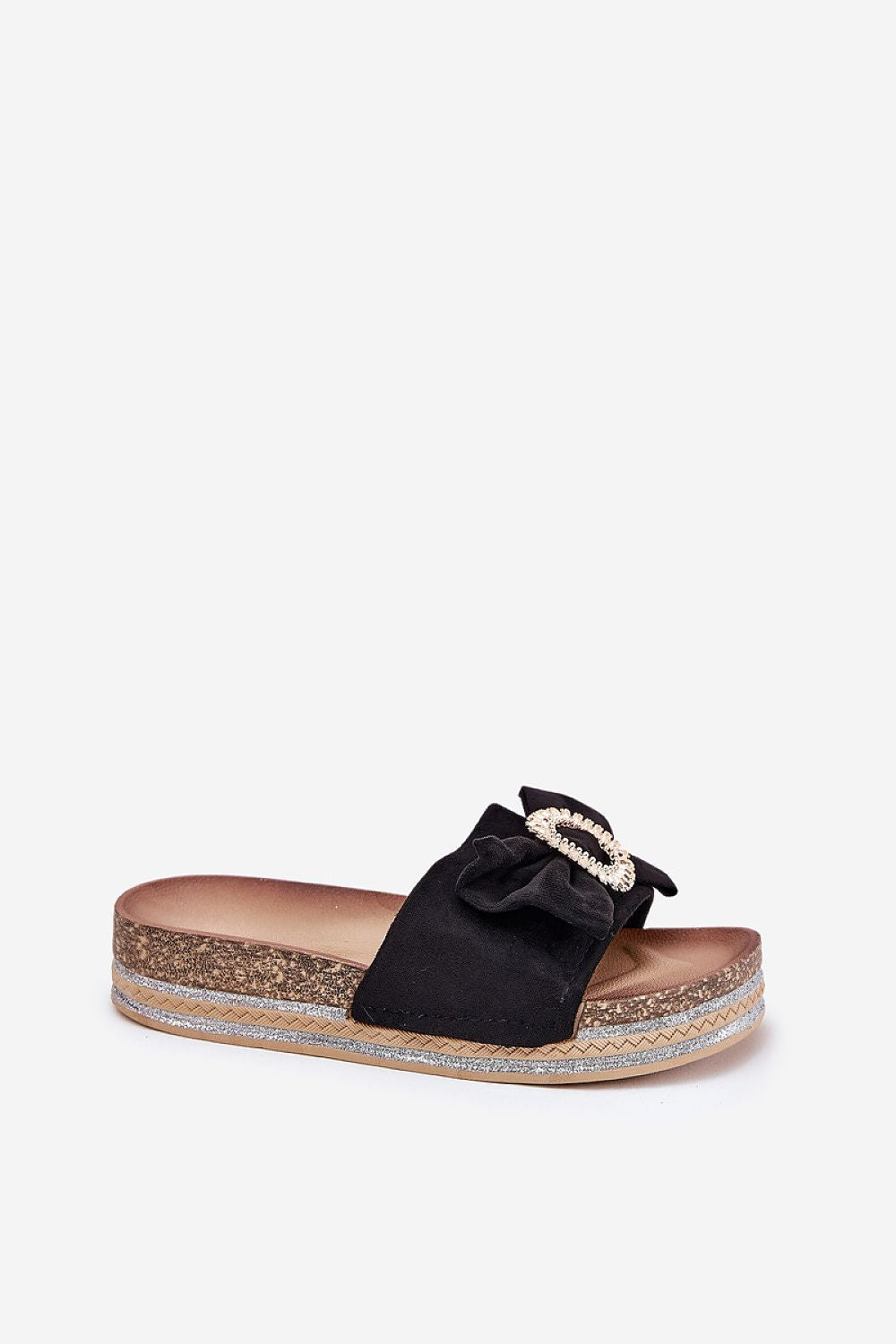 Glitter Platform Eco Black Suede Bow Sandals