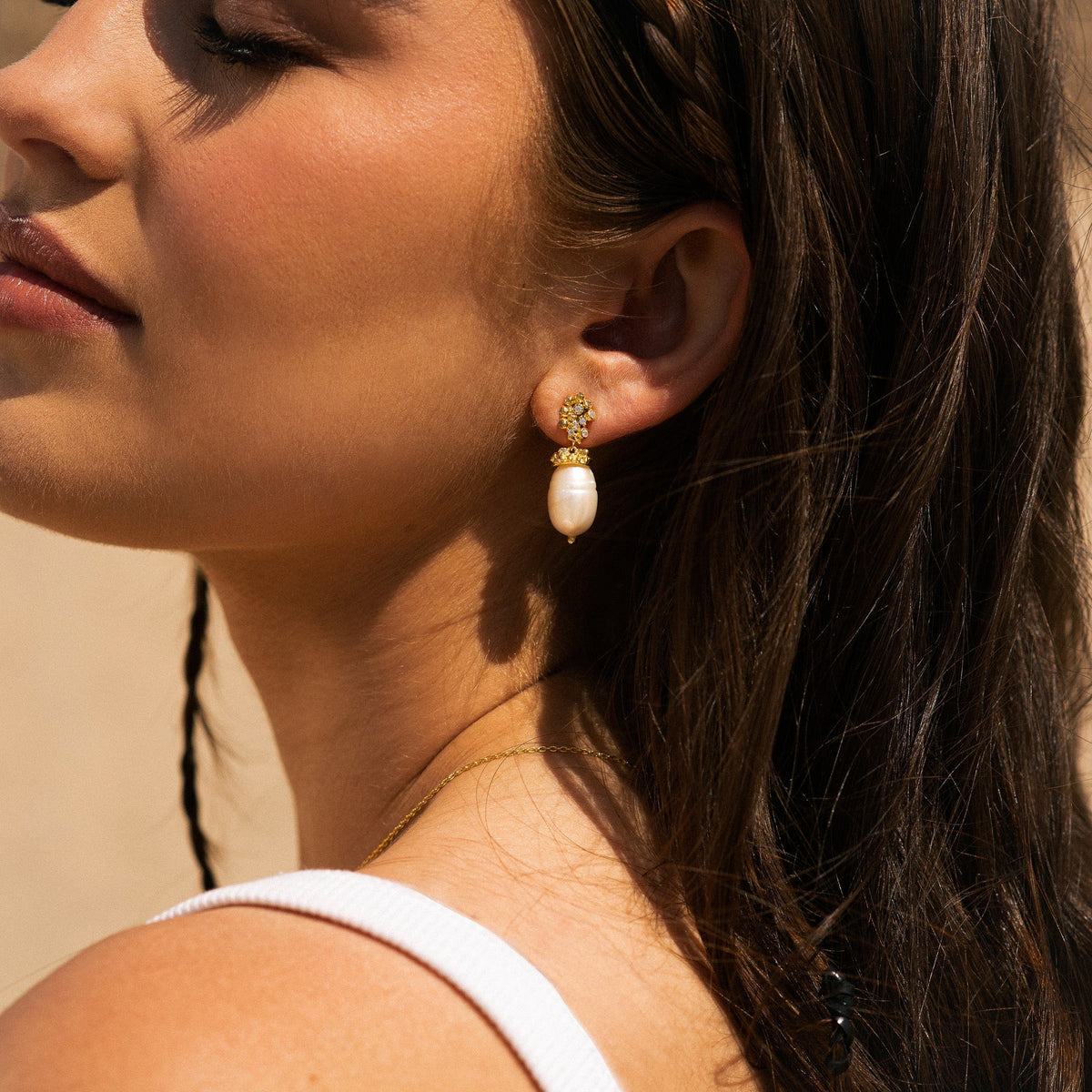 Dainty London Gold Baroque Pearl Earrings - Lyra