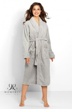 Momenti Per Me Grey Long Bathrobe Dressing Gown with Shawl Collar