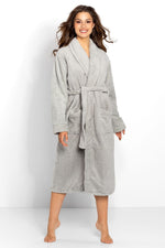 Momenti Per Me Grey Long Bathrobe Dressing Gown with Shawl Collar