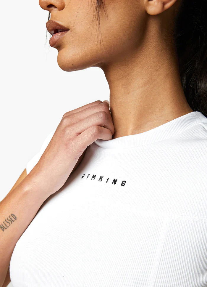 Gym King Shadow Rib Tee - White