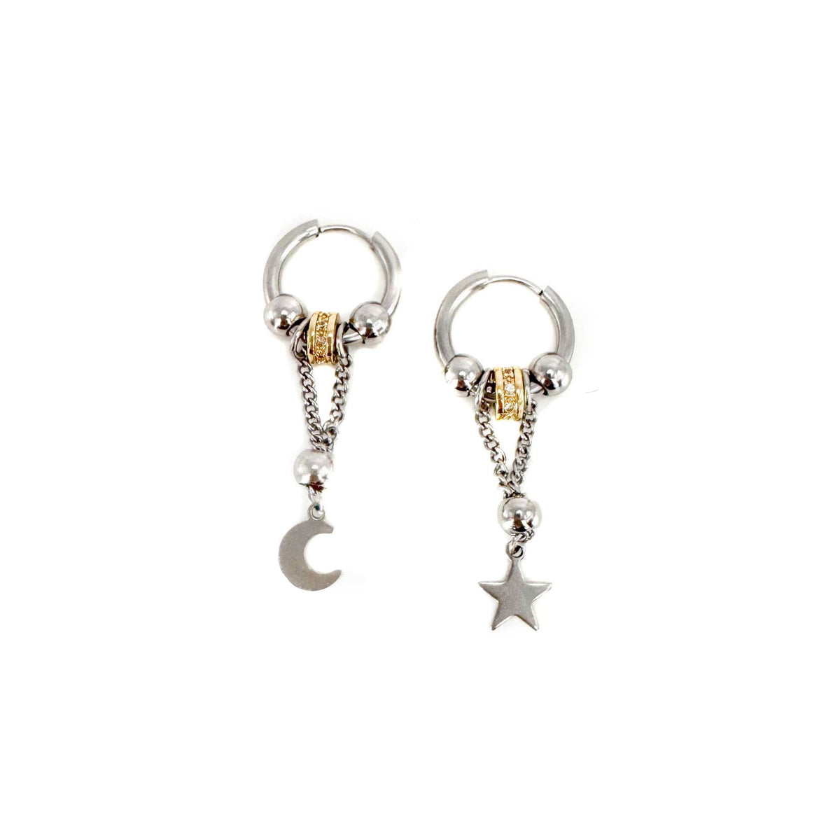 Hecate Crescent Moon and Star Mismatch Dangle Earrings