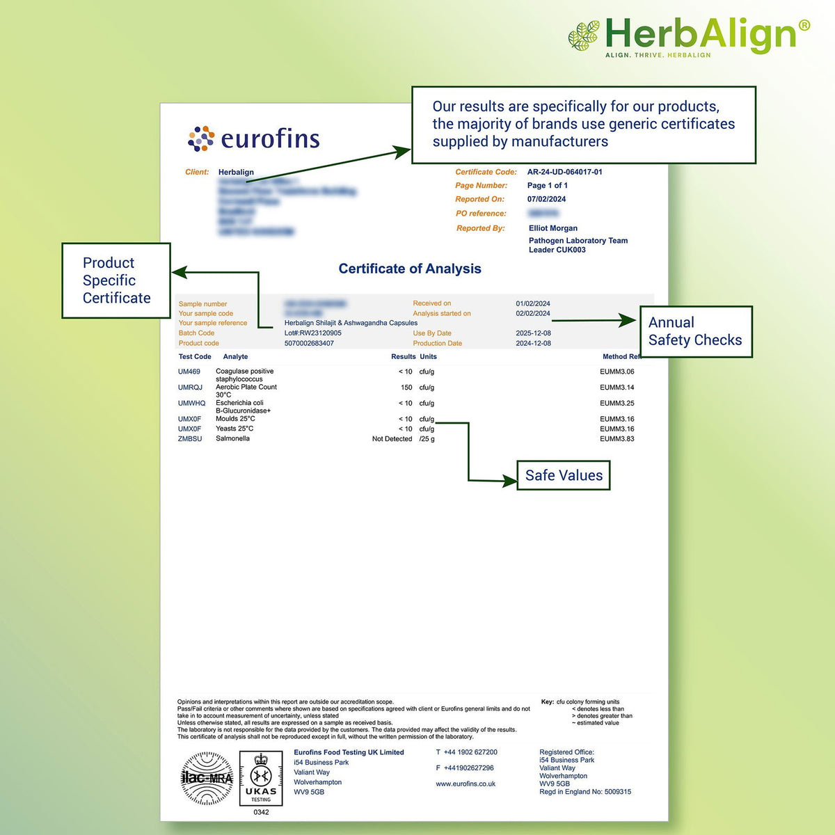 Herbalign Organic Ashwagandha & Shilajit - Natural Pure Raw Caps UK Lab tested