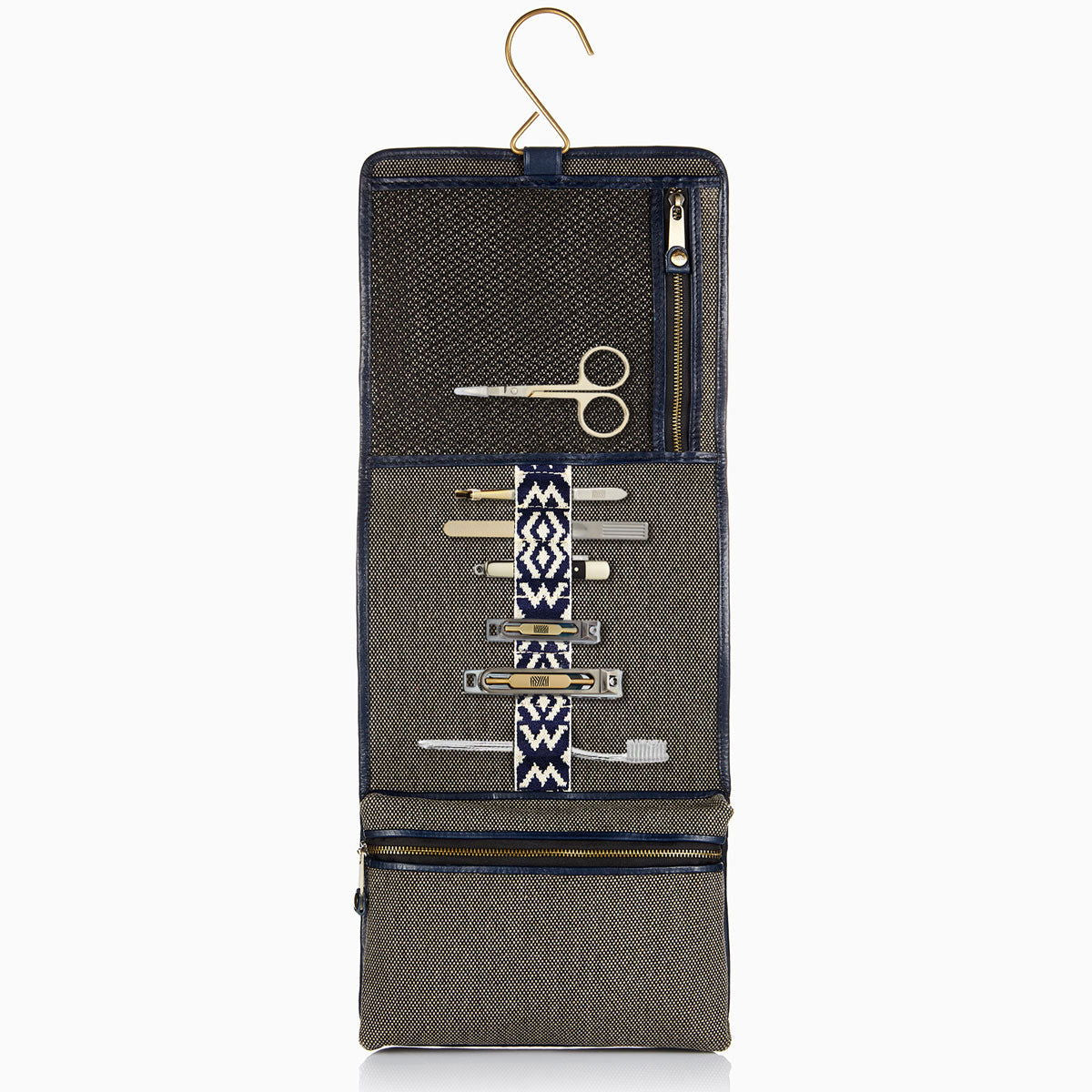 Herringbone Toiletry Wash Roll, Navy Blue Included (+ £20, toothbrush is not included)