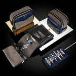 Herringbone Toiletry Wash Roll, Navy Blue