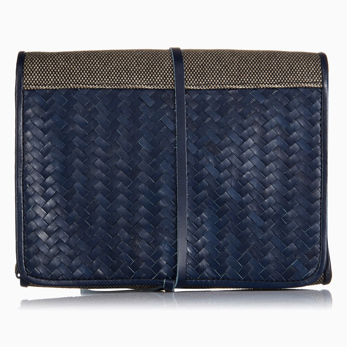 Herringbone Toiletry Wash Roll, Navy Blue