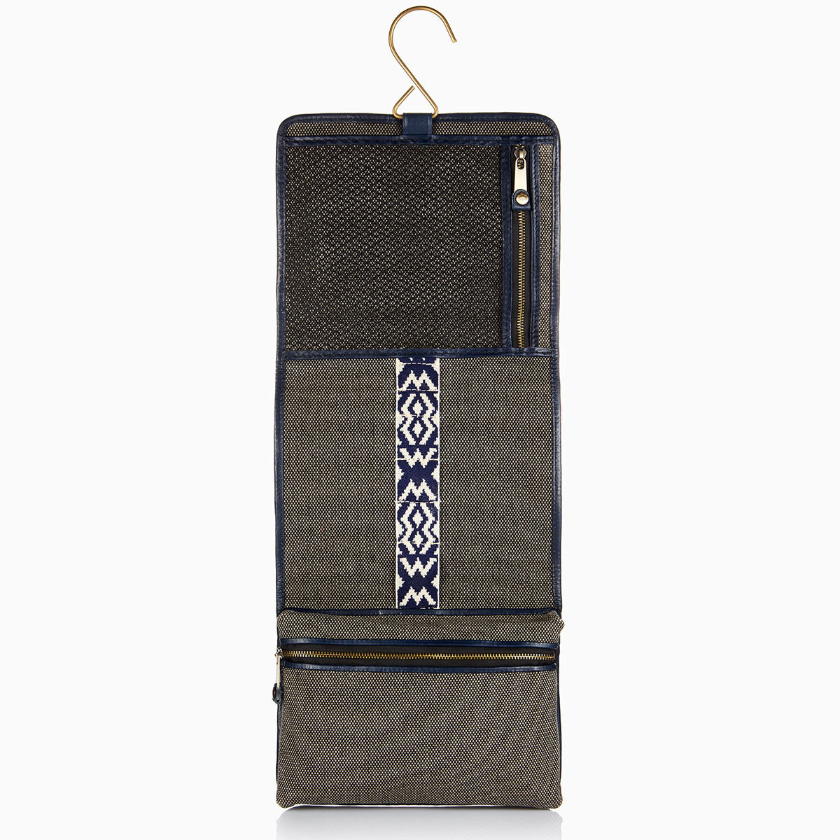 Herringbone Toiletry Wash Roll, Navy Blue