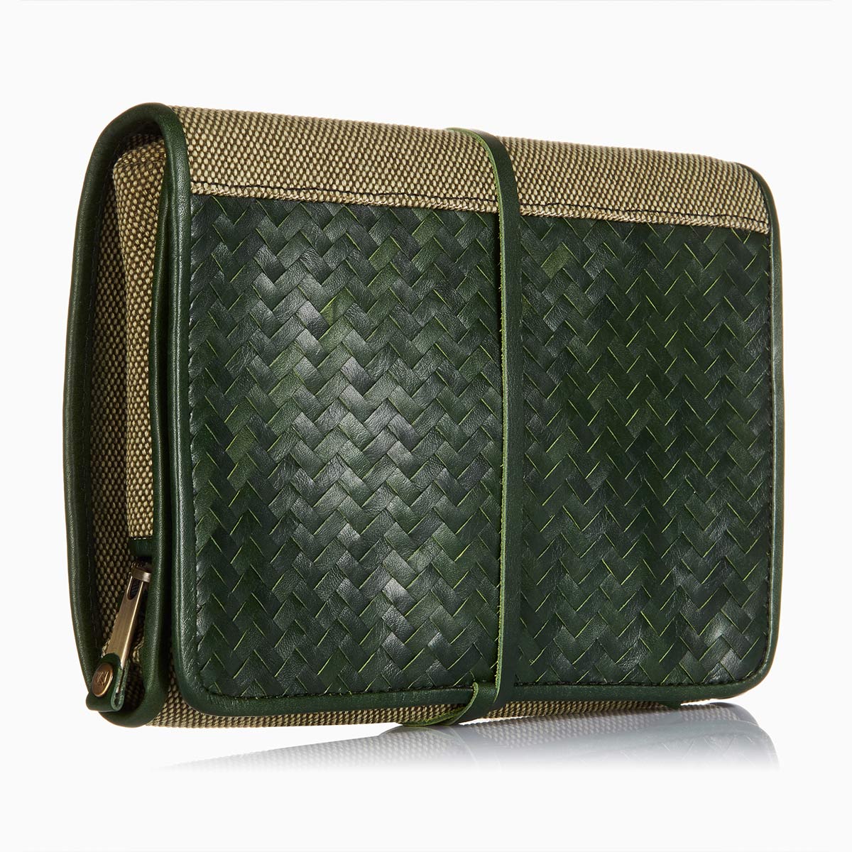 Herringbone Toiletry Wash Roll, Racing Green