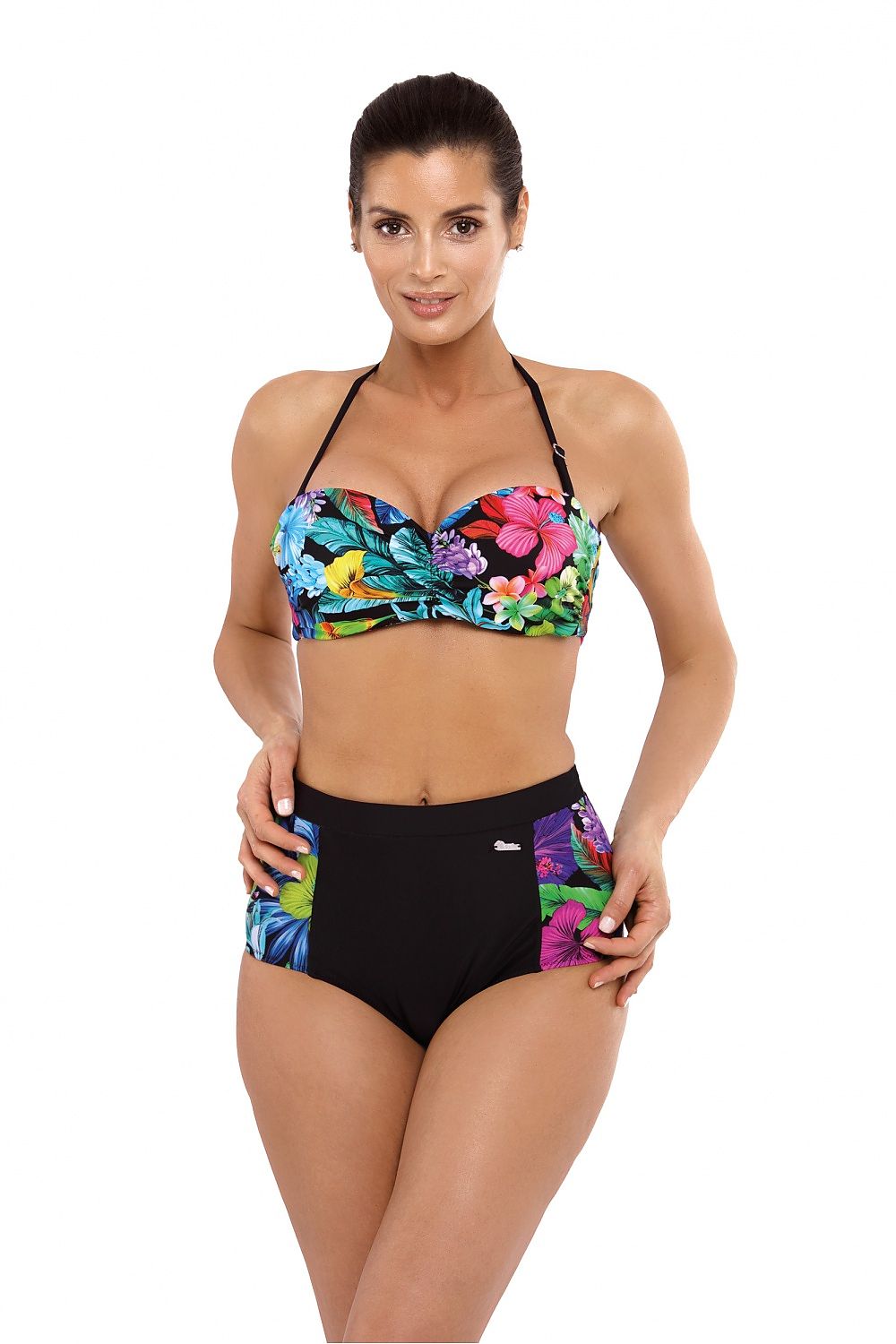 High Waisted Retro Floral Two Piece Bikini Set | Marko black