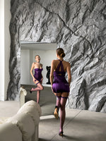 HONEYMOON Purple Lace and Satin Teddy Bodysuit