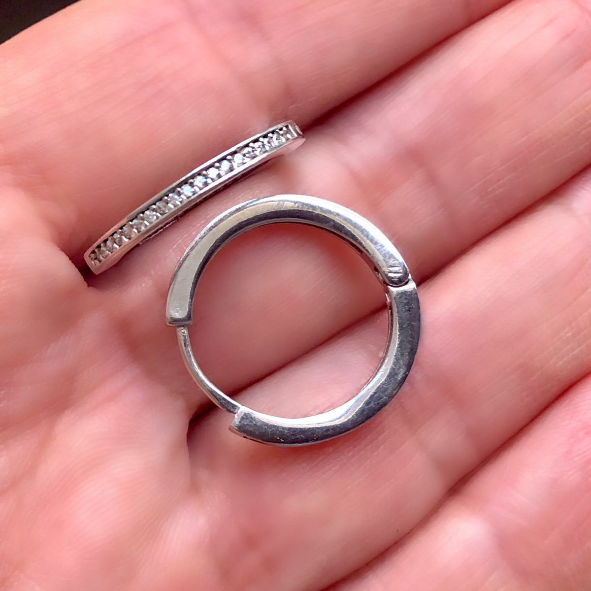 Hoop Earrings with Small Pave-set Stones Silver Large White