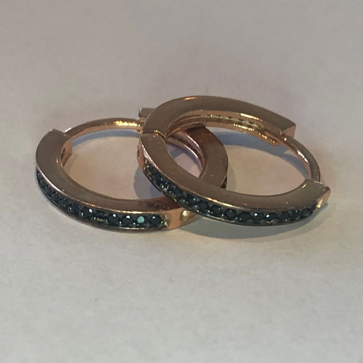 Hoop Earrings with Small Pave-set Stones Rose Gold Plated Silver Medium Black