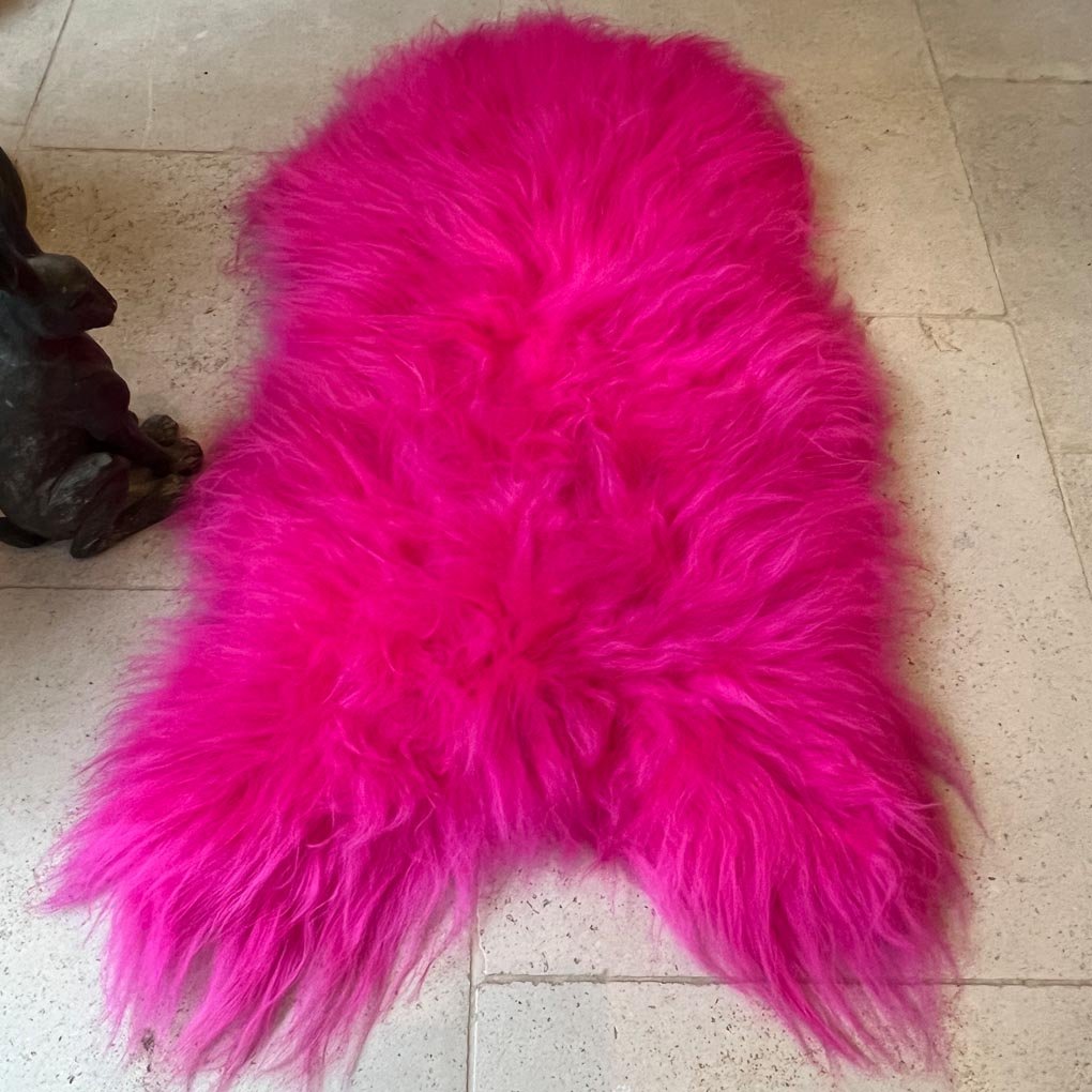 Icelandic Hot Pink Sheepskin Rug Throw 100-110cm L