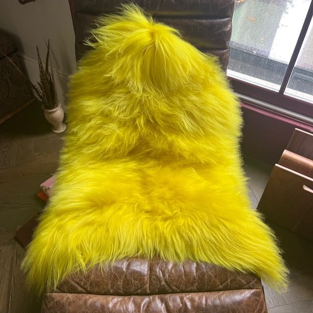 Icelandic Longhair Sheepskin Throw | Rug | Bright Yellow | Large