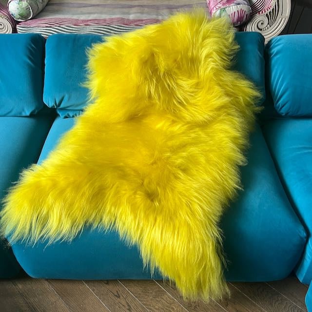 Icelandic Longhair Sheepskin Throw | Rug | Bright Yellow | Large