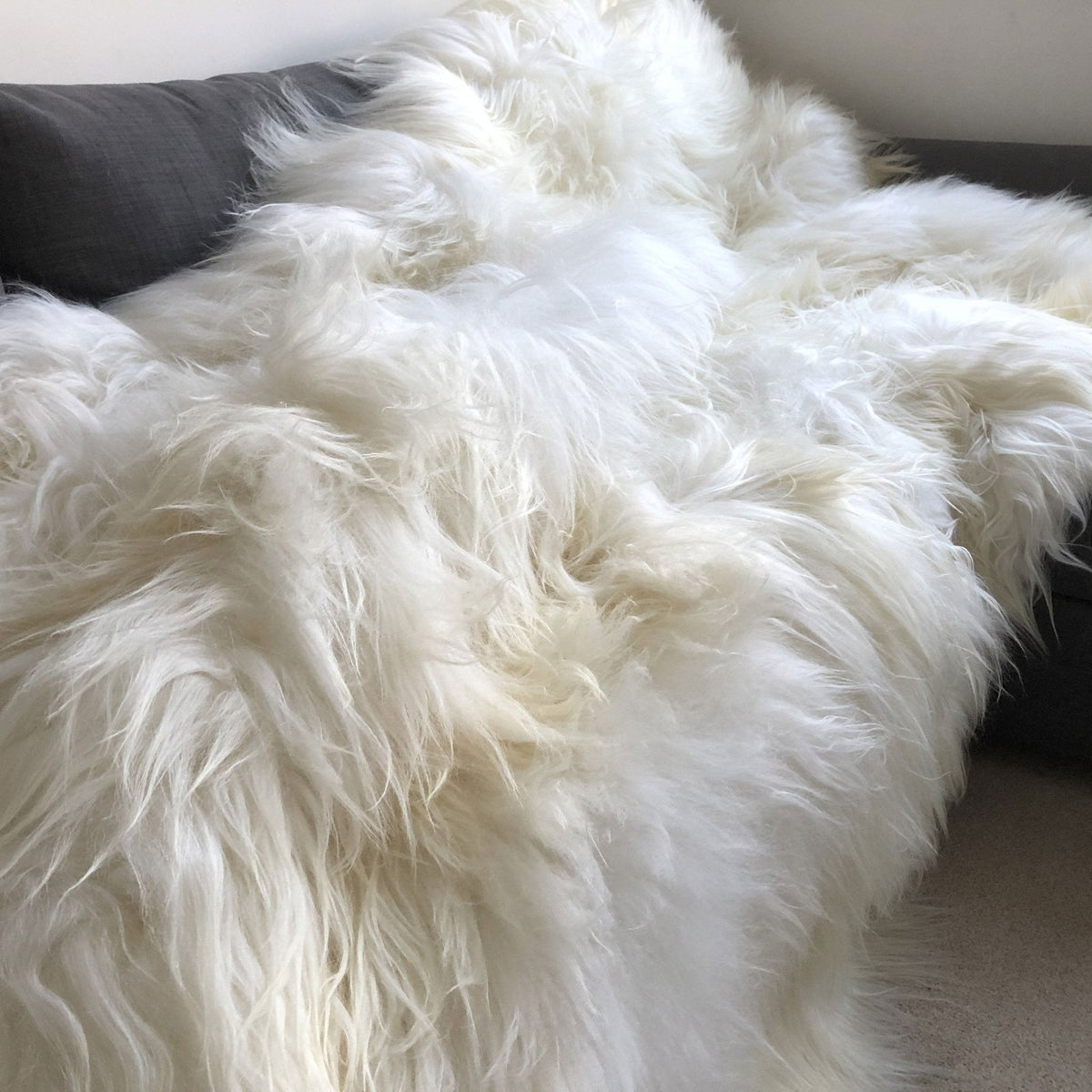 Icelandic Sheepskin Long Fur Rug 100% Natural White Sheep Skin Throw ALL SIZES available Double, Triple, Quad, Penta, Sexto, Octo