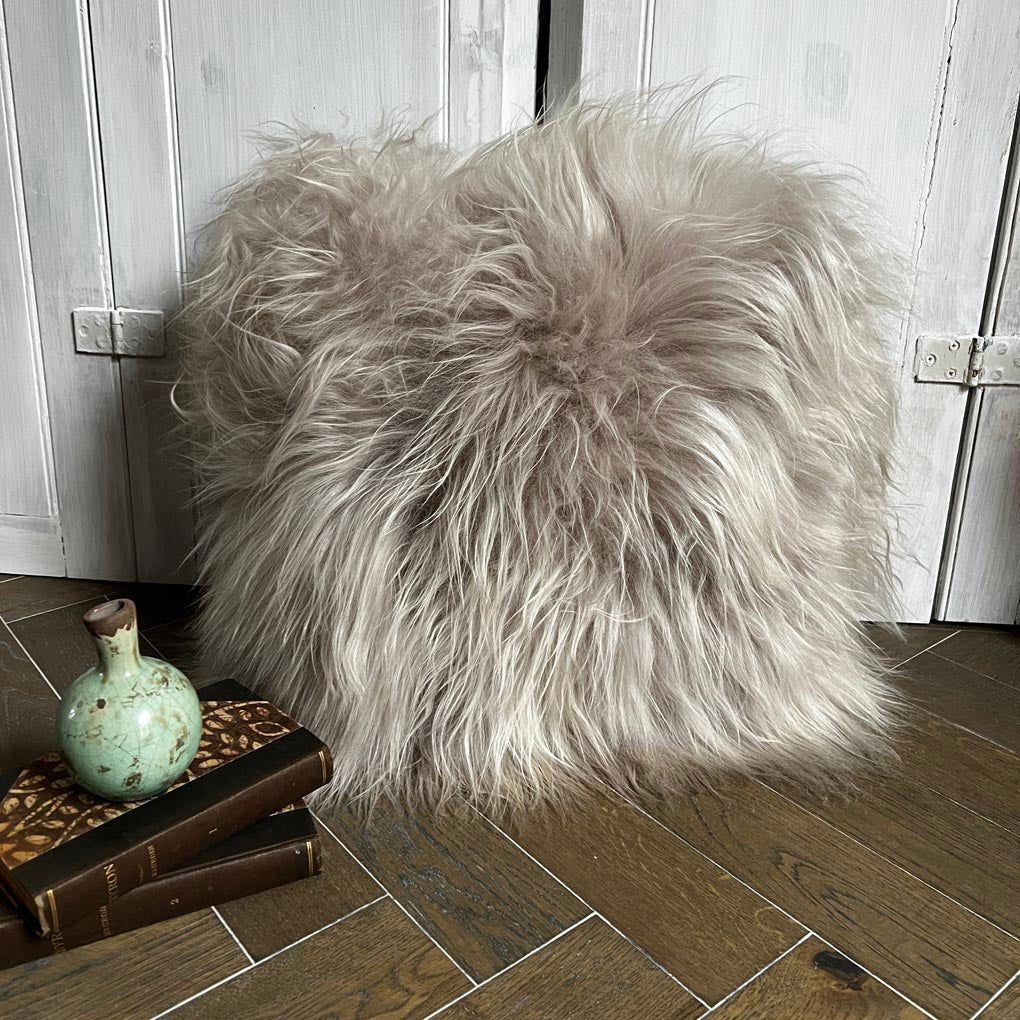 Icelandic Sheepskin Natural Long Dove Grey Cushion Square Double Sided
