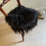 Icelandic Sheepskin Roundie Seat Cover Natural Black Long Fur 35cm