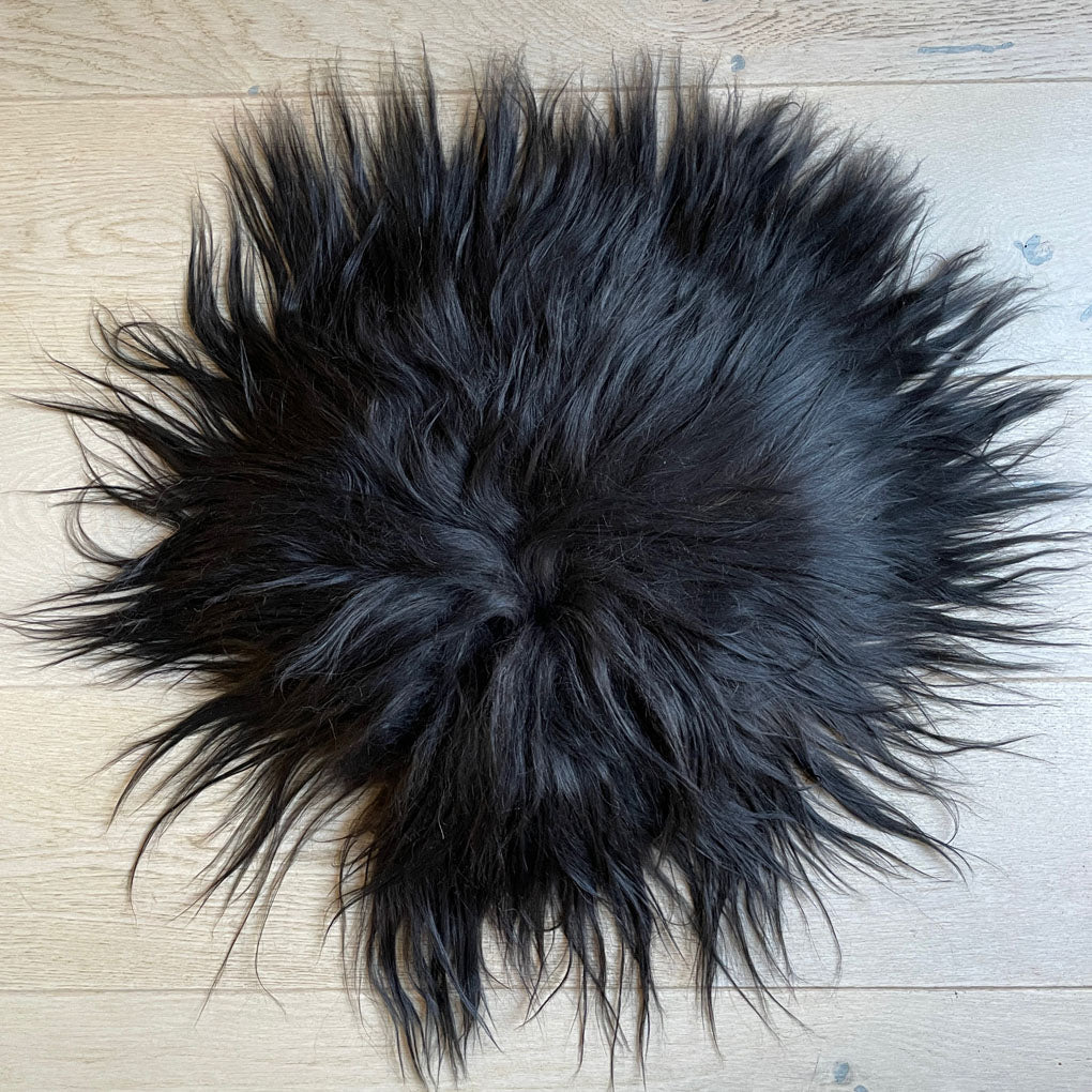 Icelandic Sheepskin Roundie Seat Cover Natural Black Long Fur 35cm