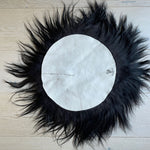 Icelandic Sheepskin Roundie Seat Cover Natural Black Long Fur 35cm