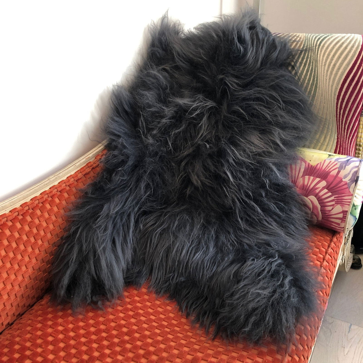 Icelandic Sheepskin Rug Long Fur Dark Graphite Grey