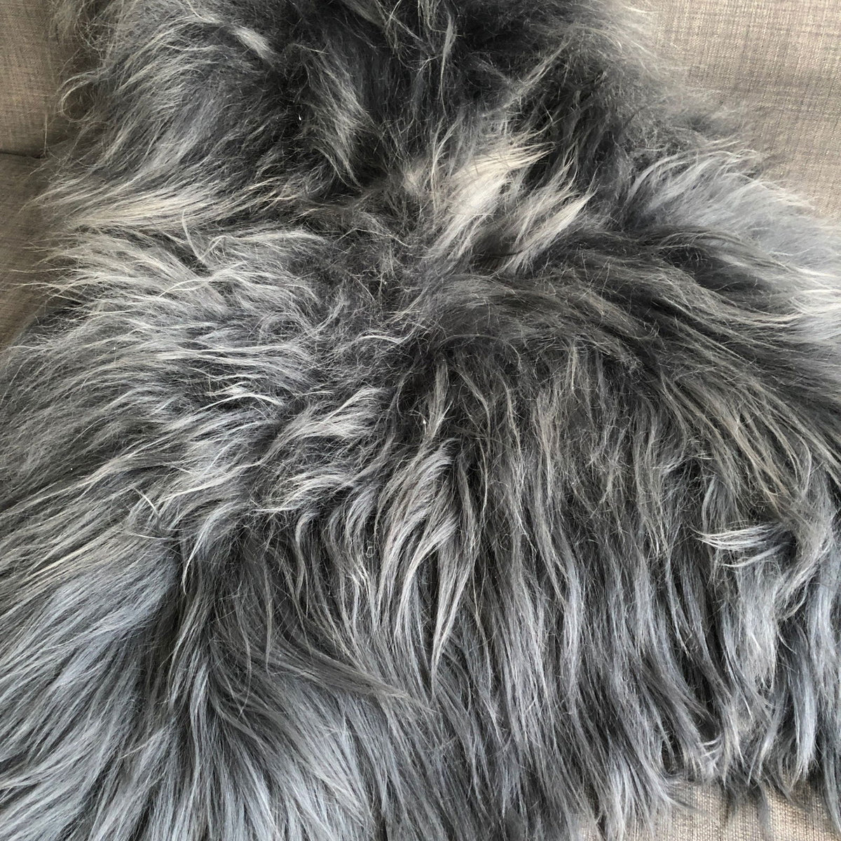 Icelandic Sheepskin Rug Long Fur Dark Graphite Grey