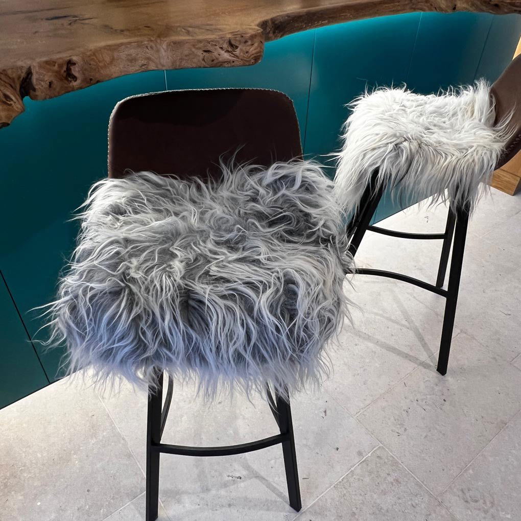 Icelandic Sheepskin Square Long Fur Seat Cover 37cm Natural Grey