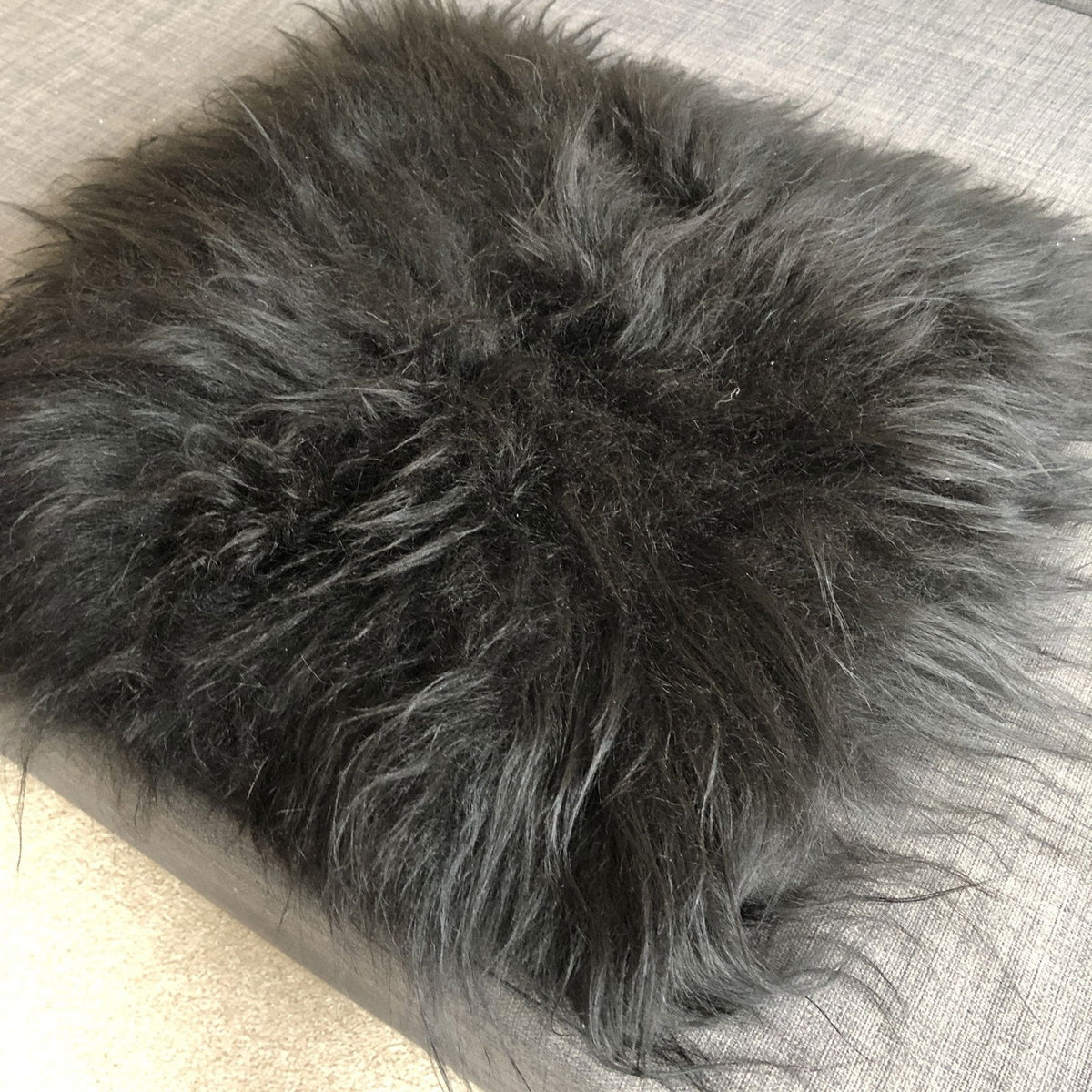 Icelandic Sheepskin Square Seat Cover 37cm Long Fur Natural Black