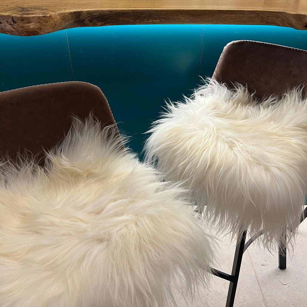 Icelandic Sheepskin Square Seat Cover 37cm Long Fur Natural White