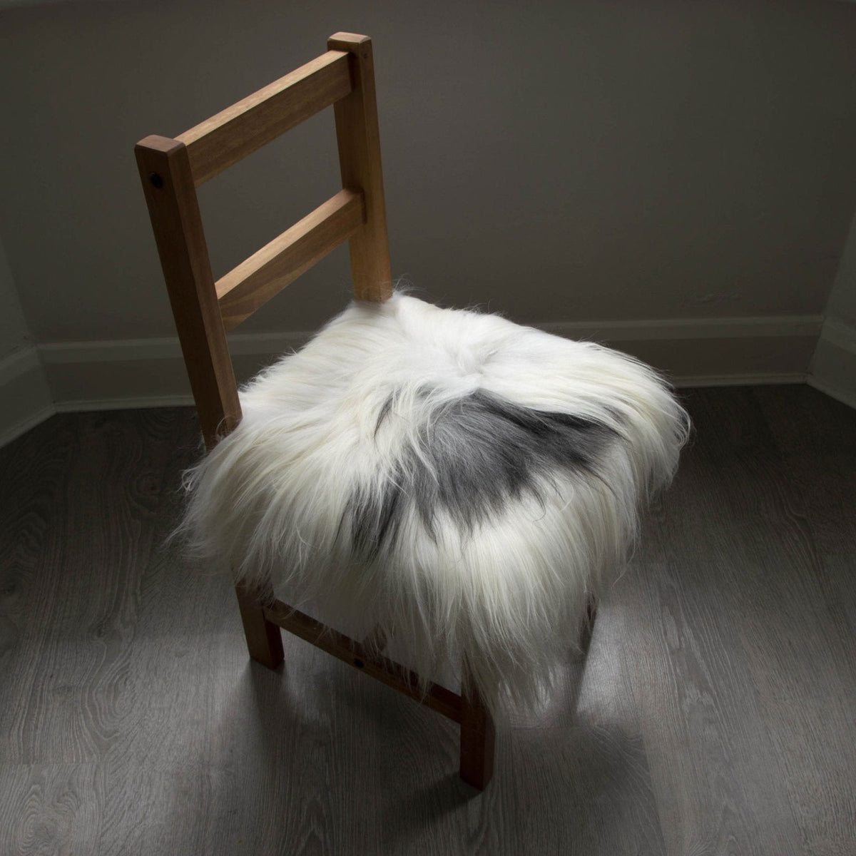 Icelandic Sheepskin Square Seat Cover 37cm White & Natural Grey