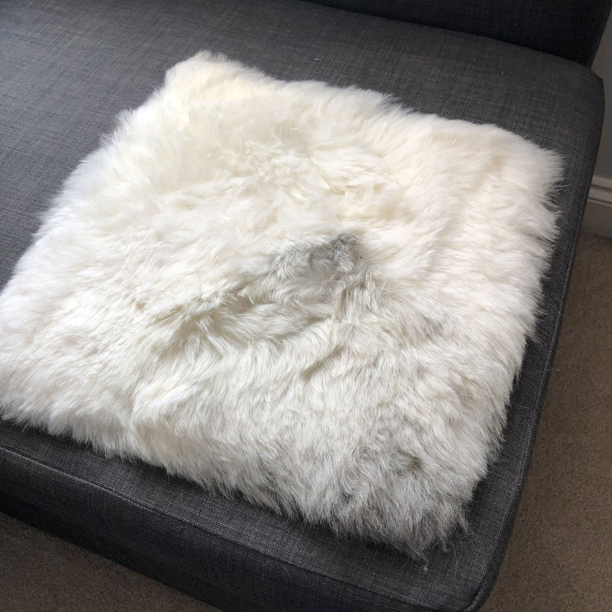 Icelandic Sheepskin Square Seat Cover 37cm White & Natural Grey Shorn