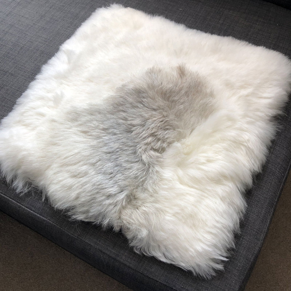 Icelandic Sheepskin Square Seat Cover 37cm White & Natural Grey Shorn