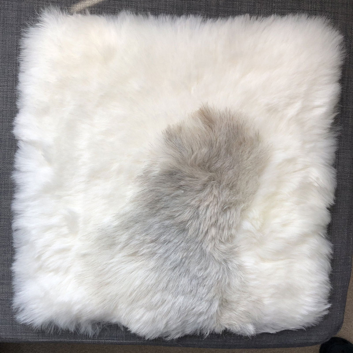 Icelandic Sheepskin Square Seat Cover 37cm White & Natural Grey Shorn