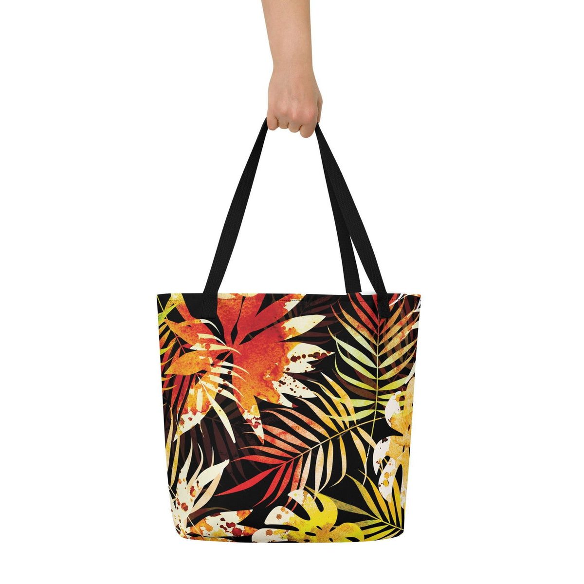 Icespheric Automn Fall All-Over Print Large Tote Bag with Pocket Black