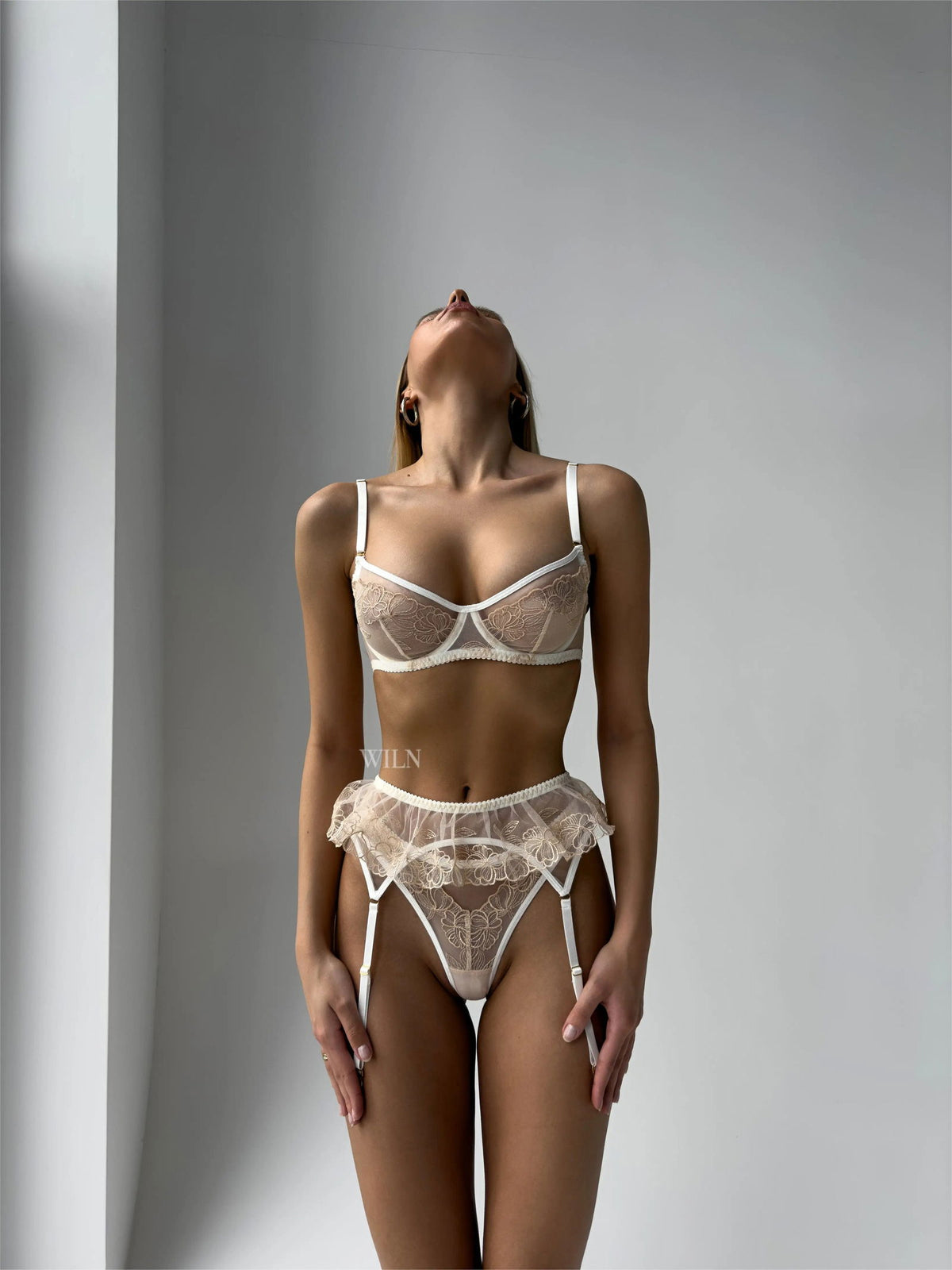 IDYLLIC White Fishnet 3 Piece Lingerie Set